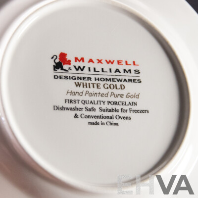 Set 36 Maxwell & Williams White Gold Design Porcelain Plates in Three Sizes Hand Painted in Pure White Gold