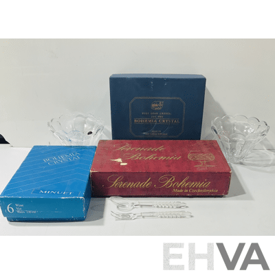 Collection Three Sets Vintage Bohemia Glasses and Pair Light Shades