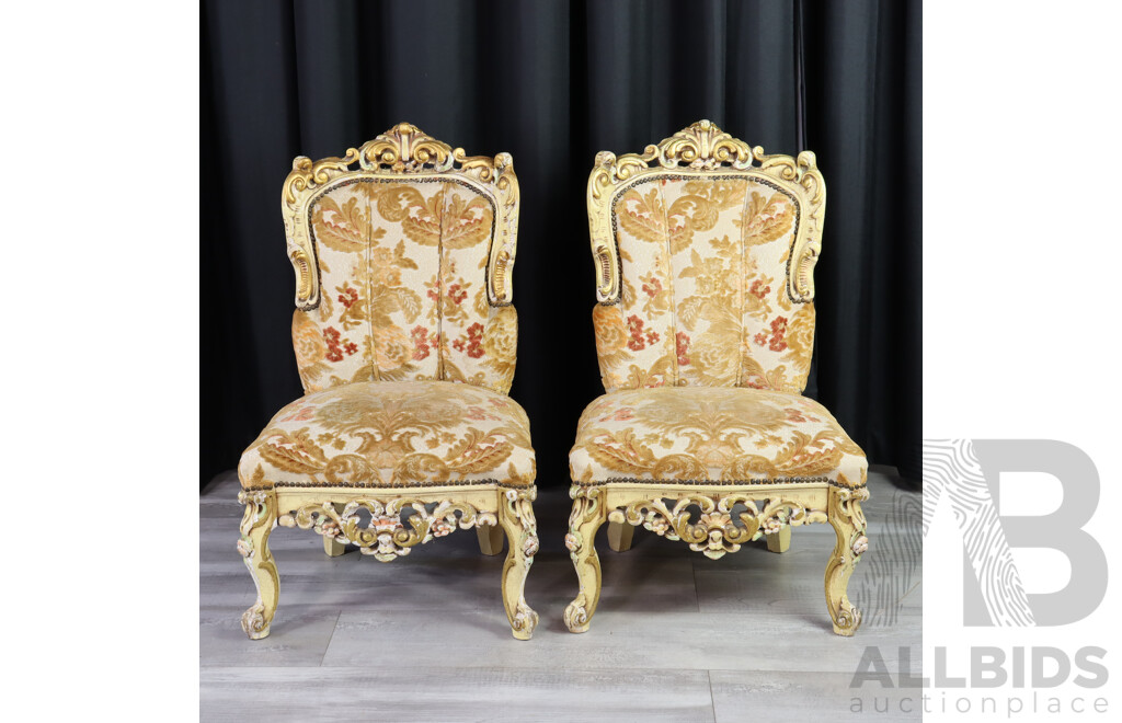 Pair of Gold Brocade Covered Chairs