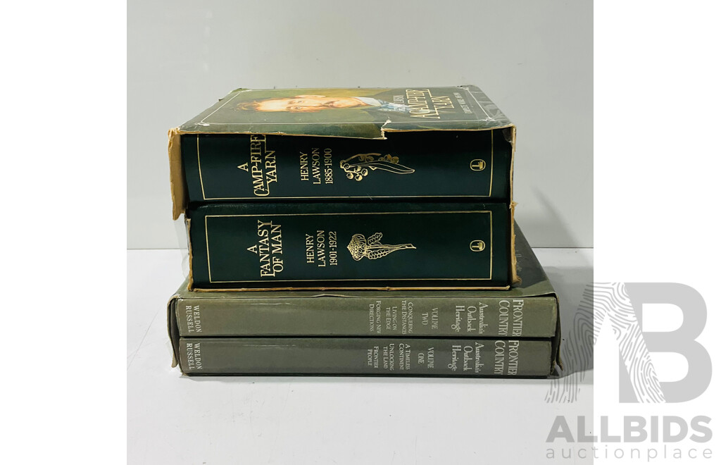 Two Volume Set, Henry Lawson, Lansdowne Publishing, 1984, Hardcovers in Slip Case Along with Two Volume Frontier Country, Weldon Russel, 1989, Hardcovers with Dust Jackets in Slip Case