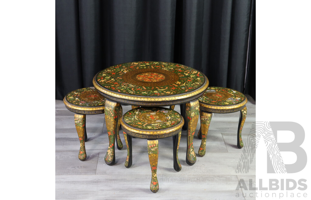 Japanese Round Coffee Table with Four Small Under Tables