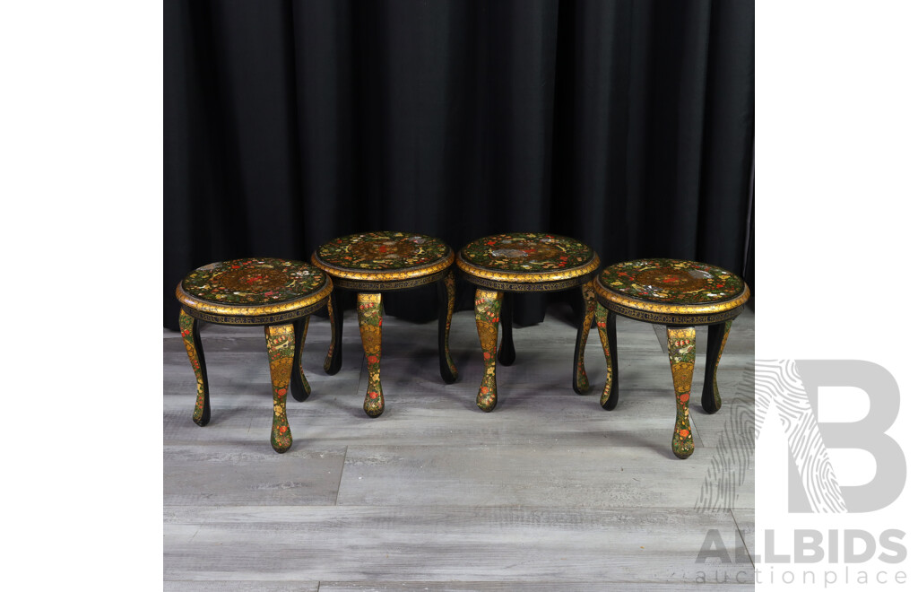 Japanese Round Coffee Table with Four Small Under Tables