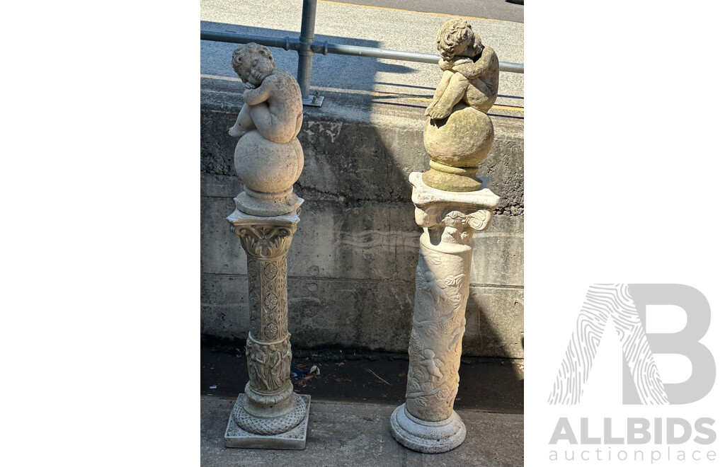 Pair of Unmatched Concrete Columns with Concrete Children
