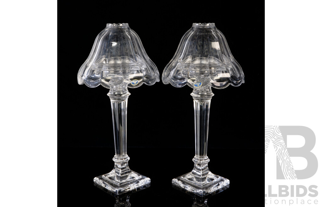 Pair of Heavy Crystal Bohemia Candle Holders with Matching Shades