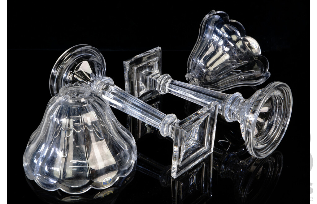 Pair of Heavy Crystal Bohemia Candle Holders with Matching Shades