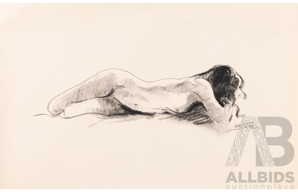B. Tate (20th Century, Australian), Reclining Nudes I and II, Pair of Charcoals on Paper, 42 x 58 cm (2)