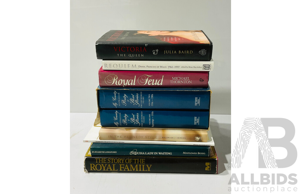 Collection Nine Books Regarding Australian Poetry, the English Royal Family and the Kennedys, All Hardcovers