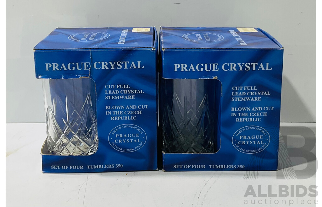 Twoi Sets Four Prague Full Lead Crystal 350ml Tumblers in Original Boxes