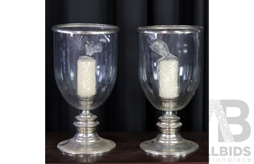 Pair of Glass Hurricane Candle Holders