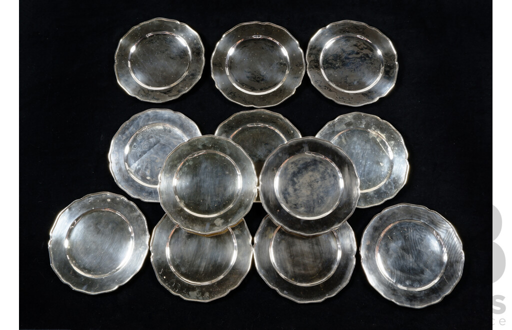 Set 12 Vintage Silver Plate Serving Platters with Fluted Rim