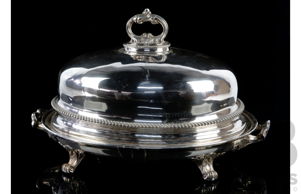 Large Impressive Antique Silver Plate Bain Marie Tray and Turkey Cloche, James Dixon & Sons, Sheffield