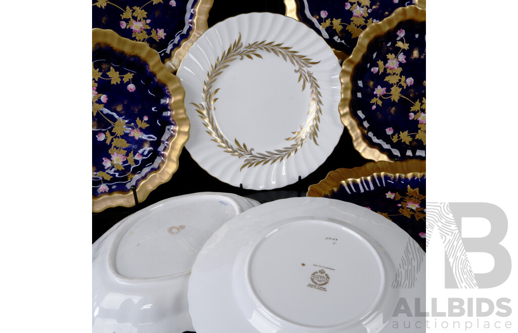 Seven Pieces Antique Adderly & Co English Porcelain with Hand Painted Detail Along with Three Minton Golden Symphony Plates