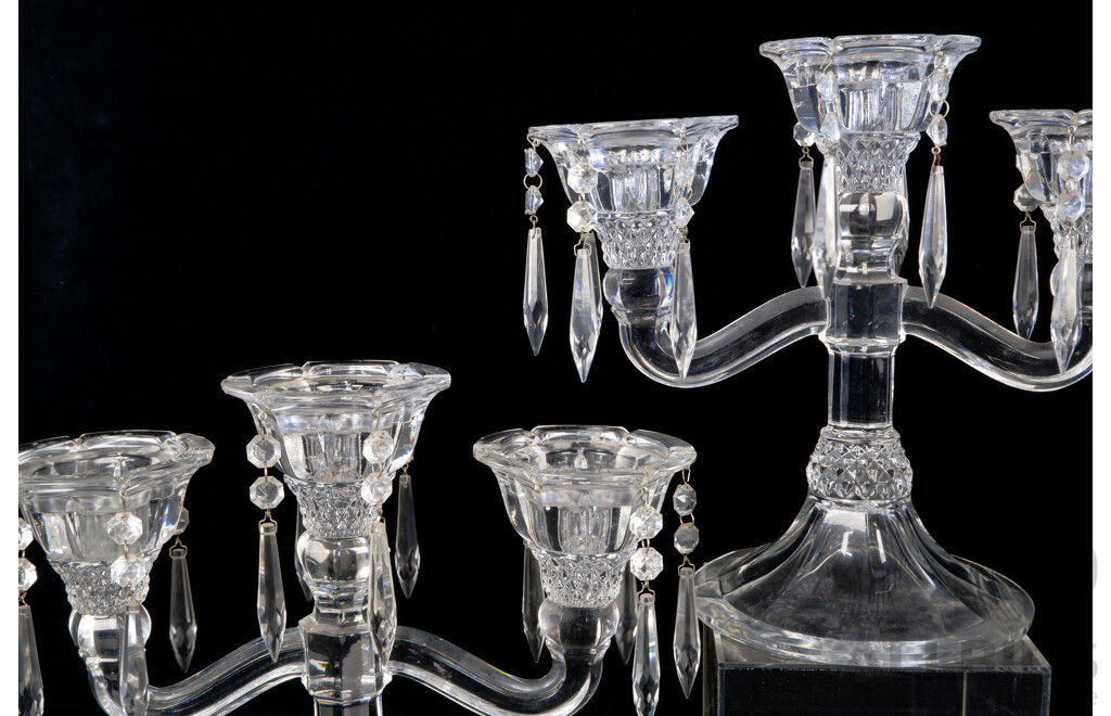 Impressive Pair Continental Antique Crystal Three Branch Candelabra with Crystal Drops