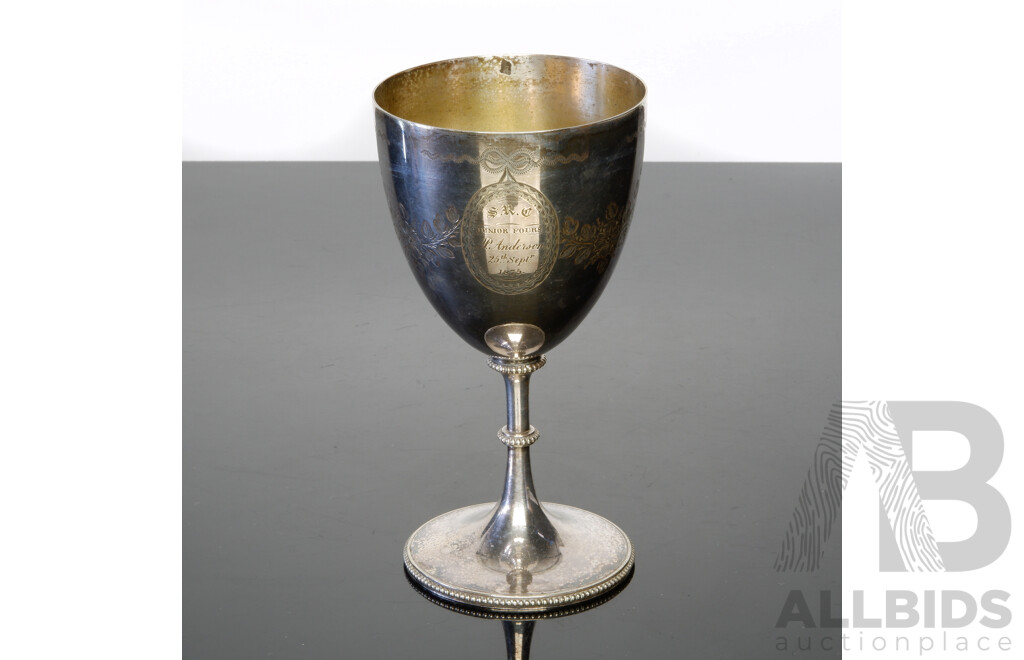 Antique Silver Plate Trophy Goblet with Engraved Shield to Front, 1875