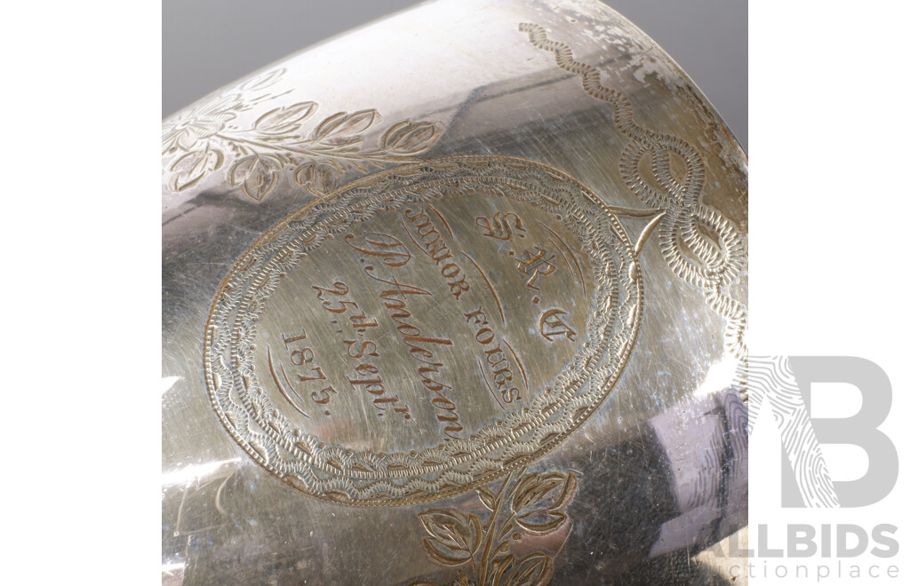 Antique Silver Plate Trophy Goblet with Engraved Shield to Front, 1875