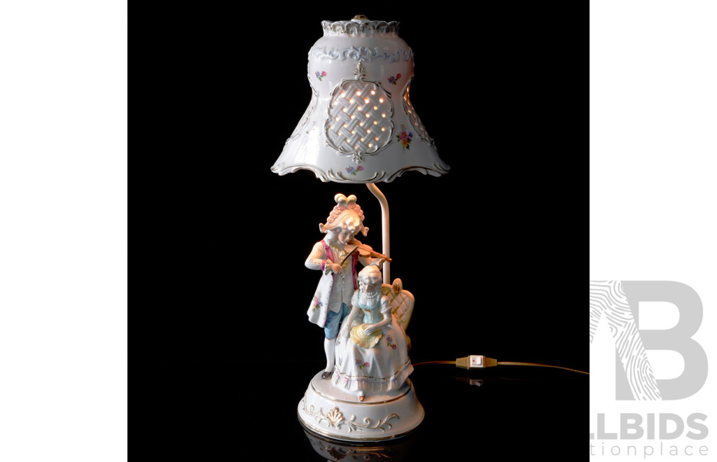 Retro Italian Ceramic Figural Table Lamp Base with Ceramic Shade