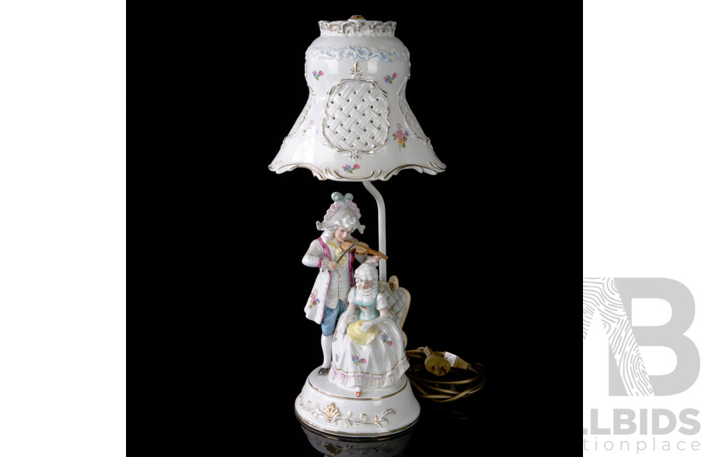 Retro Italian Ceramic Figural Table Lamp Base with Ceramic Shade