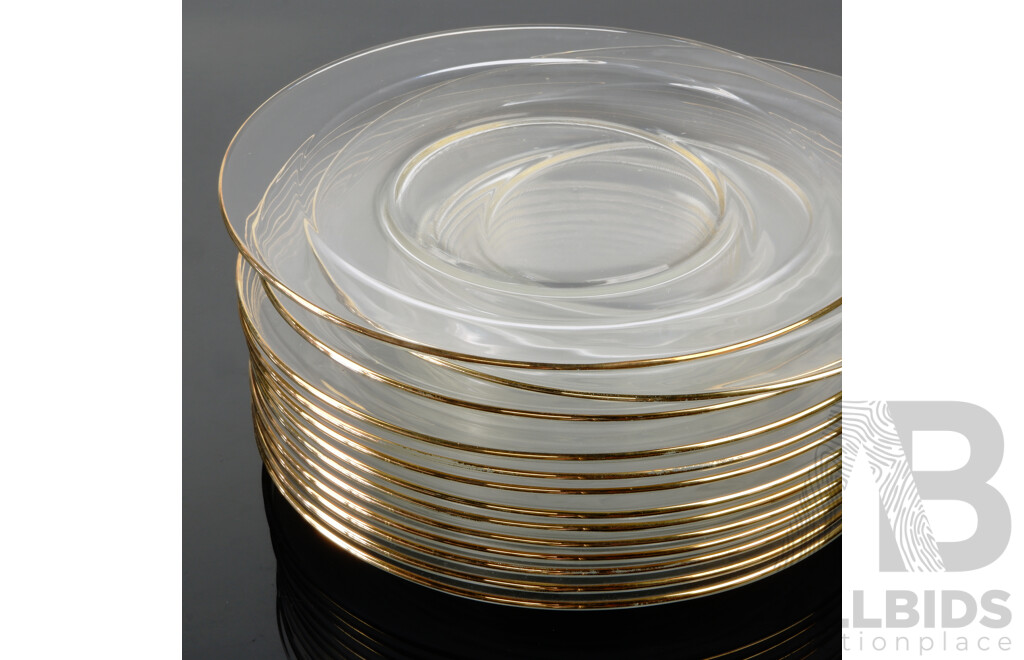 Set 13 Gold Rimmed Glass Mains Plates by Peter Crisp by Repute