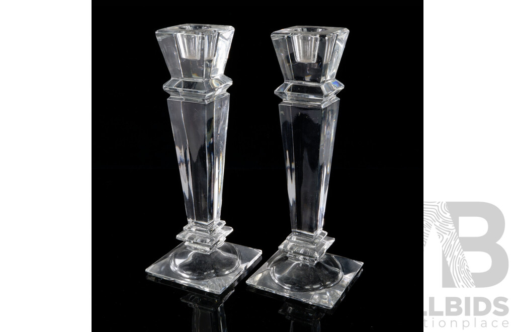 Retro Pair Heavy Glass Moulded Candle Holders