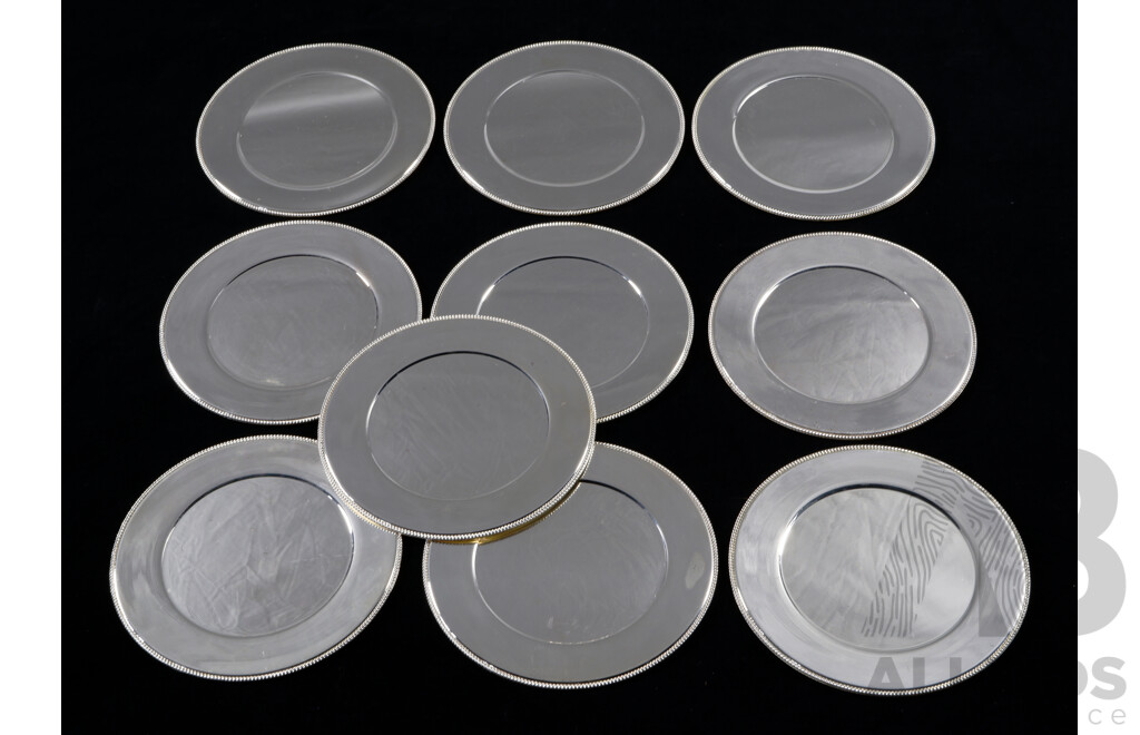 Set Ten Retro Silver Plated Serving Plates with Bevelled Edge