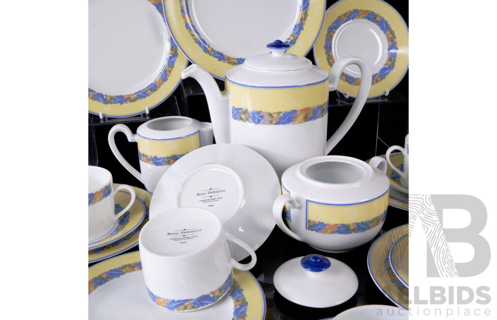 Retro French Limoges Remy Delinieres Porcelain 22 Piece Coffee Service in Vence Pattern