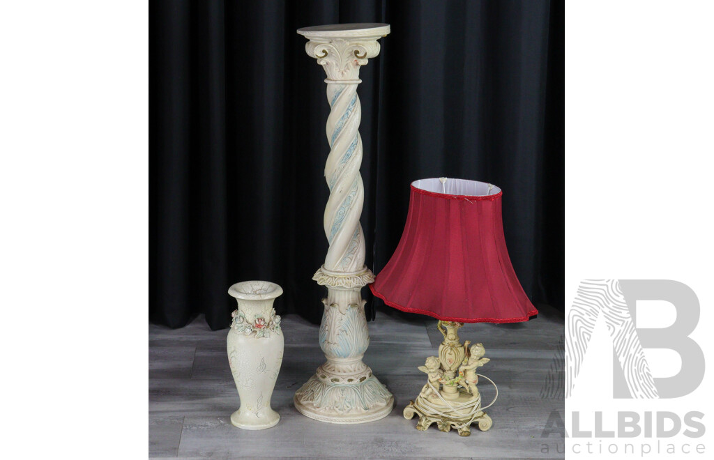 Reproduction Composite Pedestal, Vase and Lamp