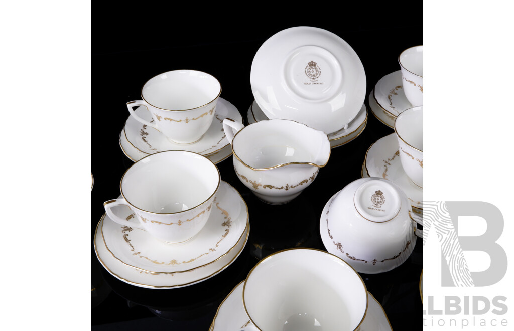 Royal Worcester Porcelain 25 Piece Tea Set in Gold Chantilly Pattern