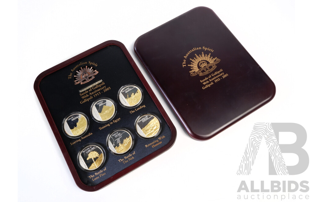 Limited Edition 4673 of 15000, The Australian Spirit, The Sands of Gallipoli, 90th Anniversary Medallion Set 2005 Edition in Presentation Box with Certificate of Authenticity