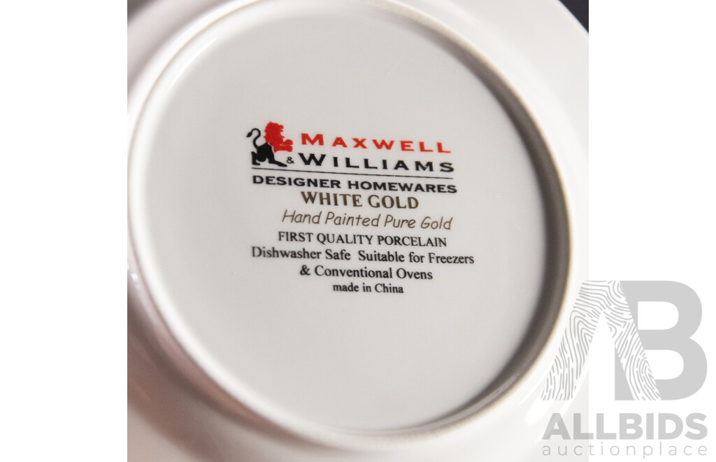 Set 36 Maxwell & Williams White Gold Design Porcelain Plates in Three Sizes Hand Painted in Pure White Gold