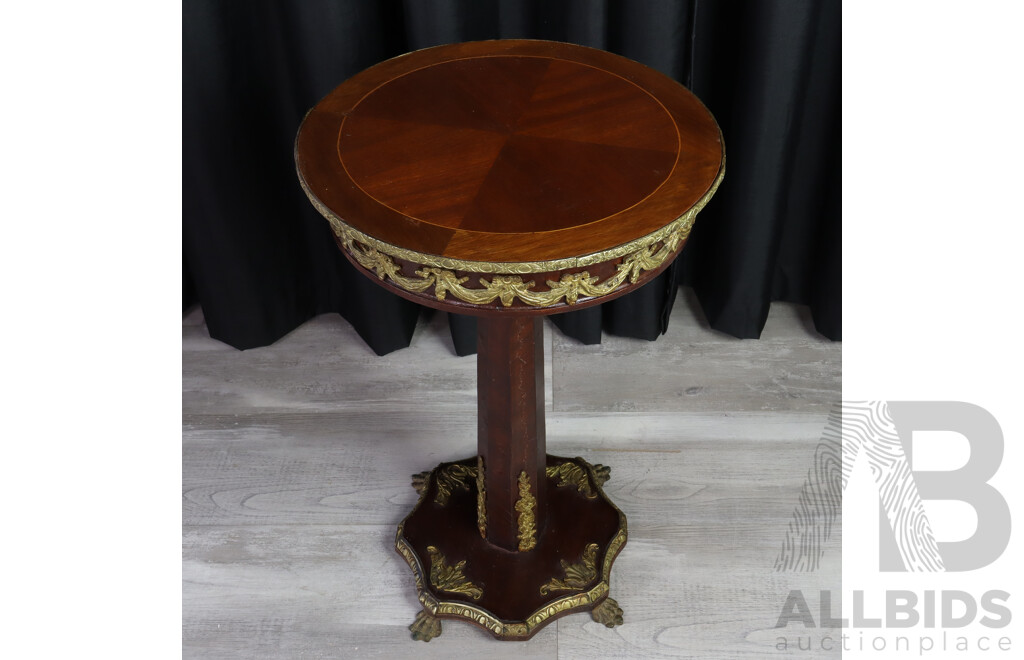 Pair of Antique Pedestal Side Tables with Brass Decoration