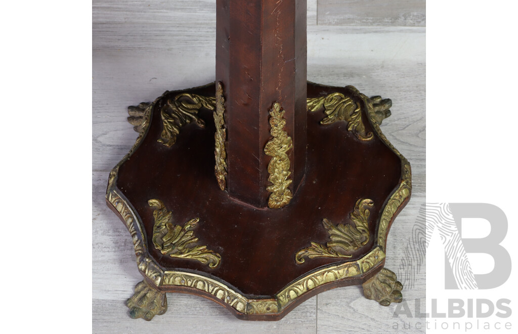 Pair of Antique Pedestal Side Tables with Brass Decoration