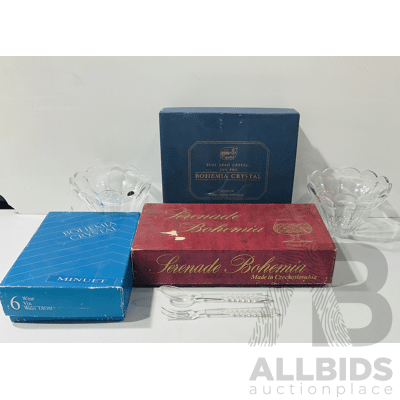 Collection Three Sets Vintage Bohemia Glasses and Pair Light Shades