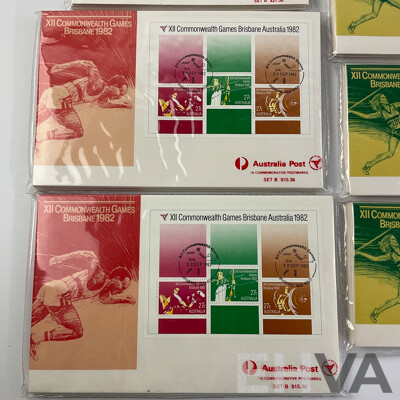 Australian 1982 Commonwealth Games Commemorative Postmark Sets - A(3), B(2), C, D, E, F(2)