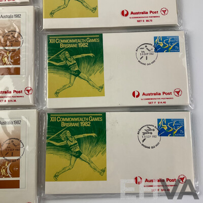 Australian 1982 Commonwealth Games Commemorative Postmark Sets - A(3), B(2), C, D, E, F(2)