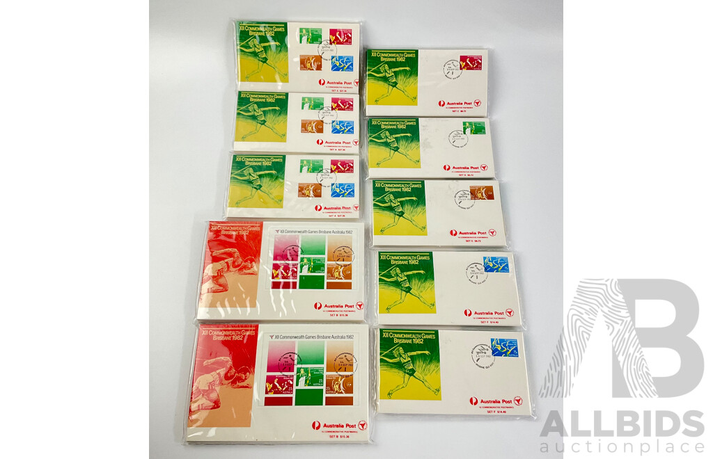 Australian 1982 Commonwealth Games Commemorative Postmark Sets - A(3), B(2), C, D, E, F(2)