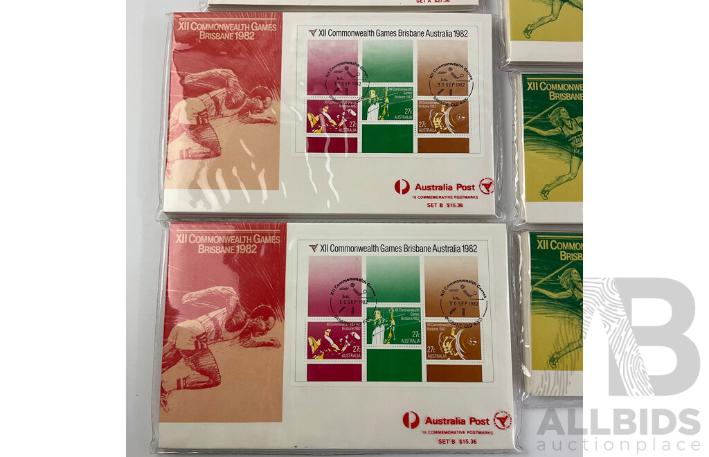 Australian 1982 Commonwealth Games Commemorative Postmark Sets - A(3), B(2), C, D, E, F(2)