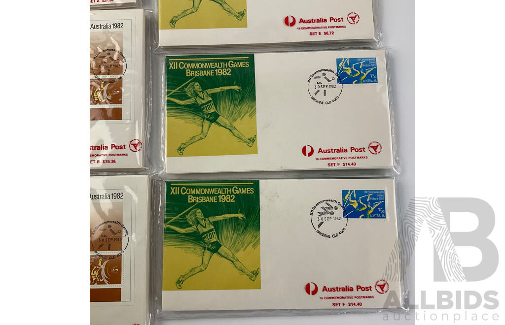 Australian 1982 Commonwealth Games Commemorative Postmark Sets - A(3), B(2), C, D, E, F(2)