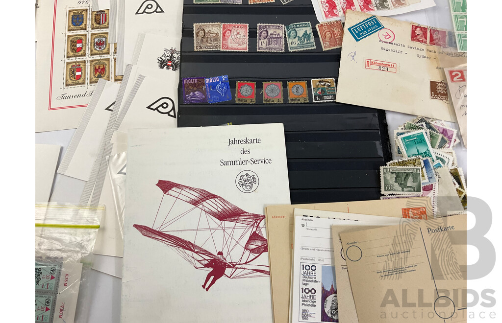 Collection of Vintage European Stamps and First Day Covers Including France, Italy, Hungary, Malta, Austria, Czechoslovakia