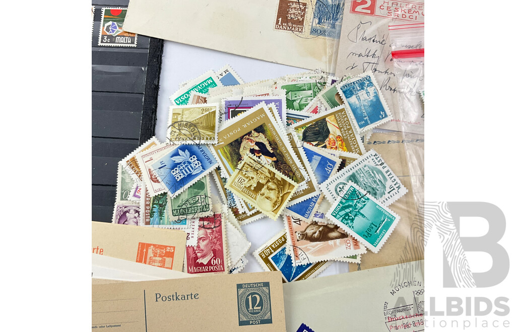 Collection of Vintage European Stamps and First Day Covers Including France, Italy, Hungary, Malta, Austria, Czechoslovakia