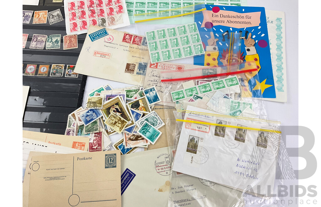 Collection of Vintage European Stamps and First Day Covers Including France, Italy, Hungary, Malta, Austria, Czechoslovakia