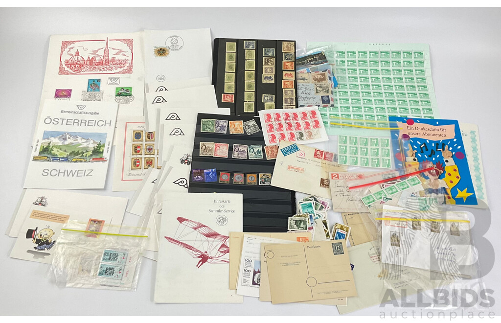 Collection of Vintage European Stamps and First Day Covers Including France, Italy, Hungary, Malta, Austria, Czechoslovakia