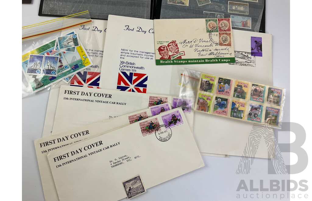 Collection of Vintage Pacific Stamps and First Day Covers Including Samoa, New Zealand, Nauru, Fiji, Solomon Islands