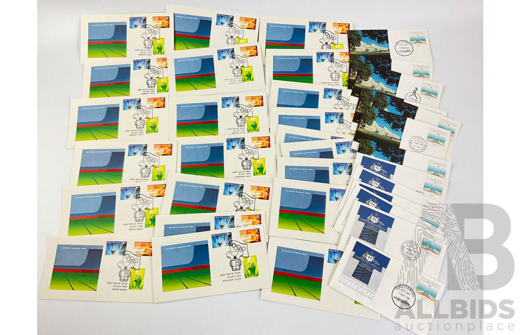 Australian 1984 Olympic First Day Covers From Each State/Territory with 1988 Old and New Parliament House First Day Covers