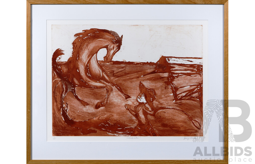 Garry Shead, (20th Century, Australian, 1942-), Horsebreaker, Etching, 66.5 x 81 cm (frame)