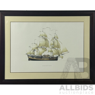 Ross H. Shardlow, (Australian, 1950-), H.M. Bark Endeavour. 366 Tons, Colour Reproduction Copy of the Original, Pen, Ink and Watercolour, 87 x 113 cm (frame)