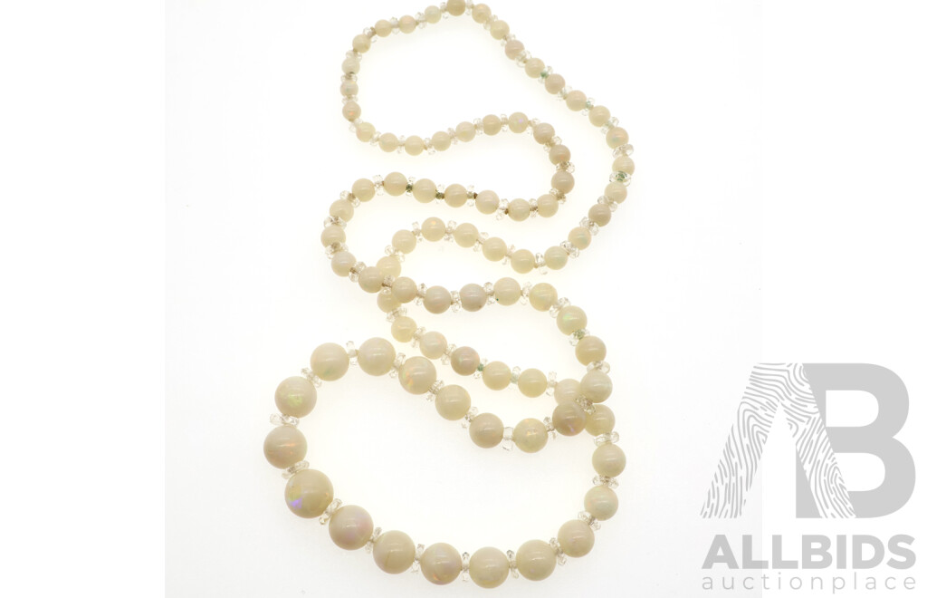 Australian Crystal Opal Vintage Beaded Graduating Necklace on Continual Strand, 9mm - 4.25mm Diameter, 58cm