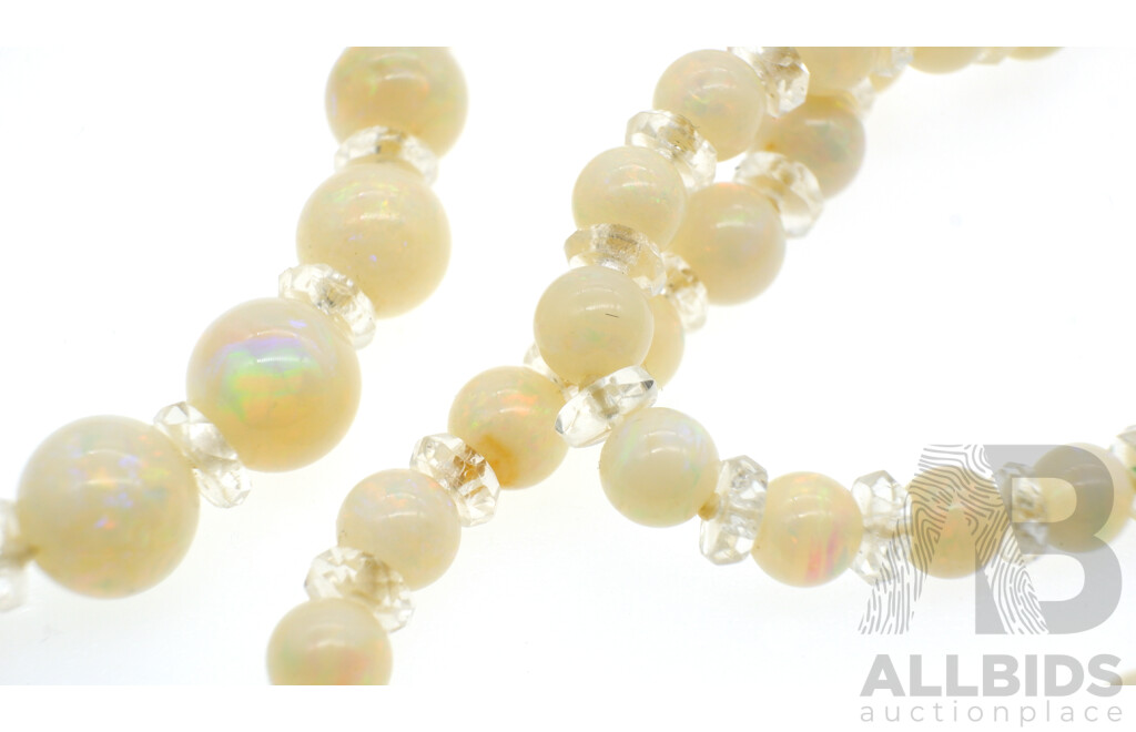 Australian Crystal Opal Vintage Beaded Graduating Necklace on Continual Strand, 9mm - 4.25mm Diameter, 58cm