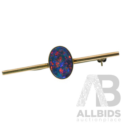 9ct Vintage Opal Doublet Bar Brooch, 55mm, 3.51 Grams