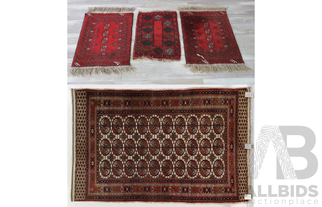 Collection Four Vintage Hand Knotted Afghan Wool Rugs