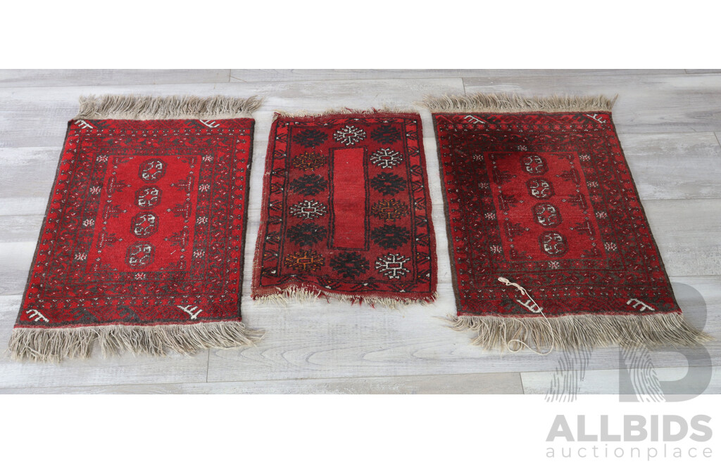 Collection Four Vintage Hand Knotted Afghan Wool Rugs